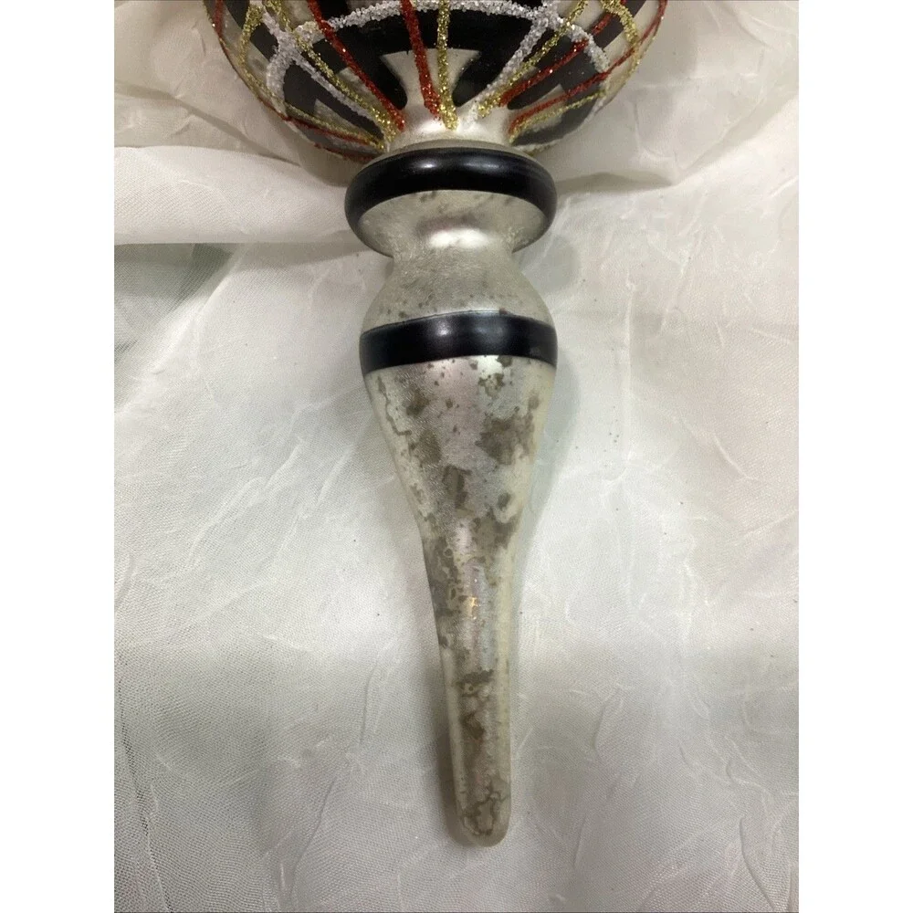 Mercury Glass Finial Christmas Plaid Ornaments X4 Black, Red, Gold & Silver 9